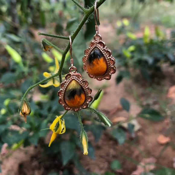 Brass Bumble Bee Jasper Earrings - Picture 6 of 8